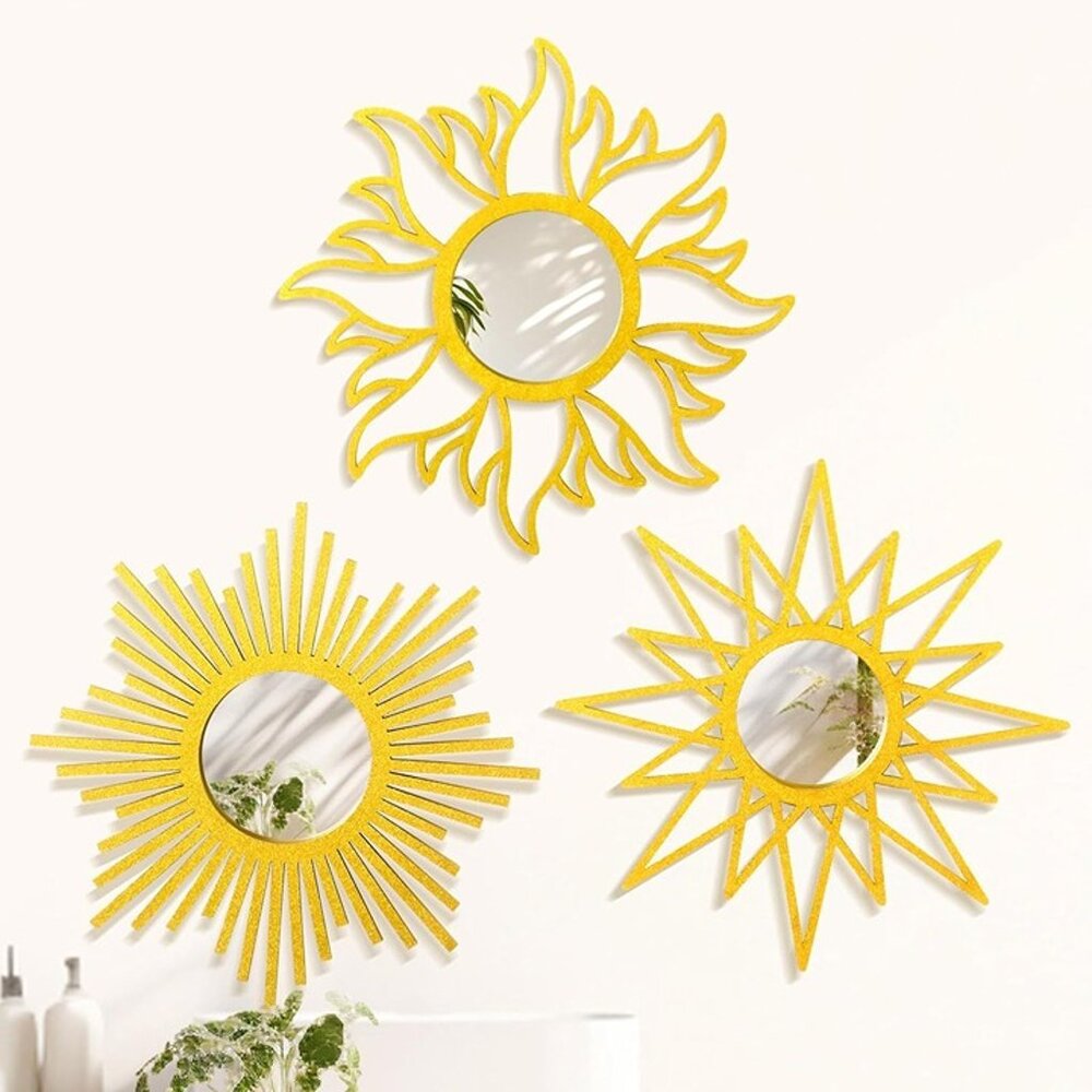 NEW 3 Pieces Gold Round Mirrors for Wall Decor,Wood Wall Mirrors Home Décor - Picture 3 of 8